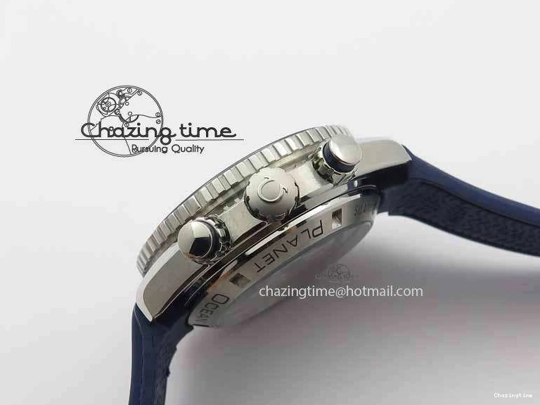 0508 Chic Planet Ocean Master Chrono 45mm SS OM 1:1 Best Edition Blue Dial On Blue Rubber Strap A 8172
